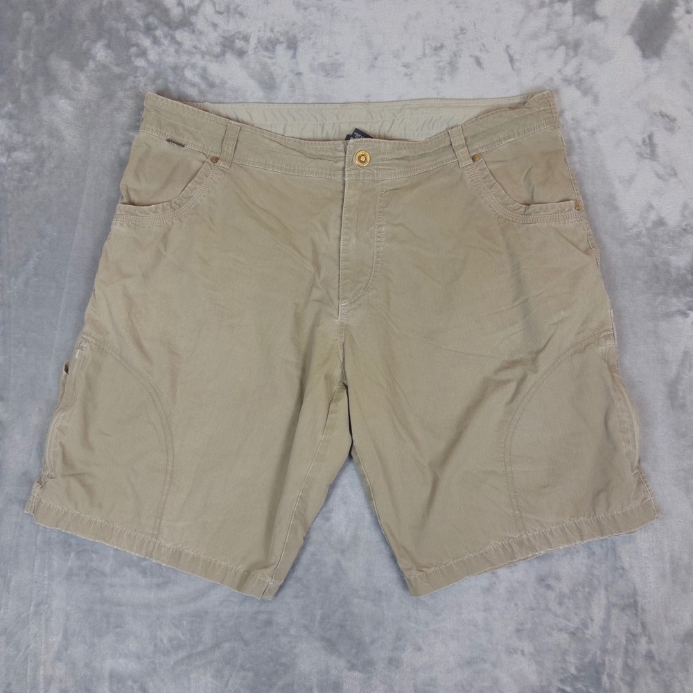 KUHL Cargo Shorts Mens 40 Tan Khaki Vintage Patina Dye Hiking Outdoor Casual